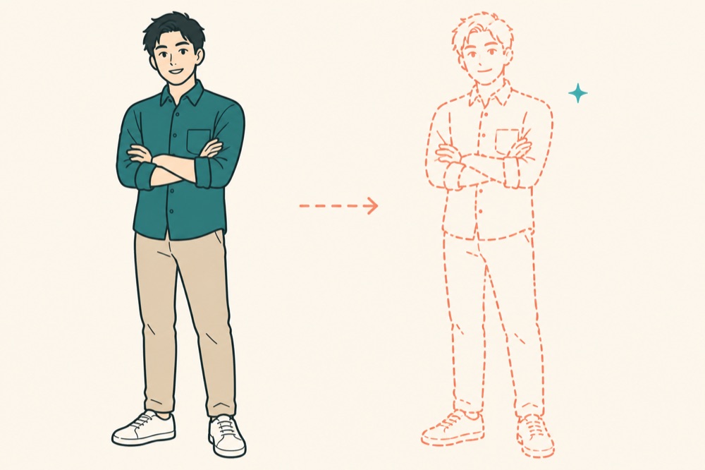 本人から分身AIへ判断が写されるイラスト
